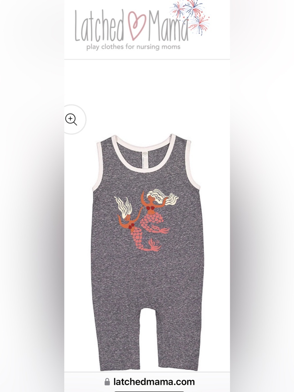 Latched Mama Gray Knit Sleeveless Romper with Coral Mermaid